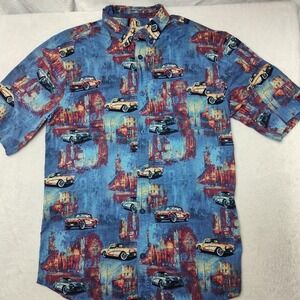 Joe Marlin Shirt Mens XLT Tall Blue Corvette Hawaiian Button-Up‎ Short Sleeve